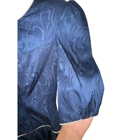 Vintage 1980s Navy Blue Dress With White Trim By Huizacher Size 10 Eighties Glam - Picture 4 of 7